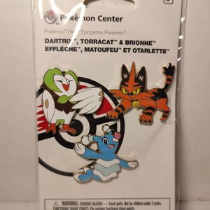 Pokemon TCG Dartrix Brionne & Torracat Enamel Pins Official Nintendo Badges Set